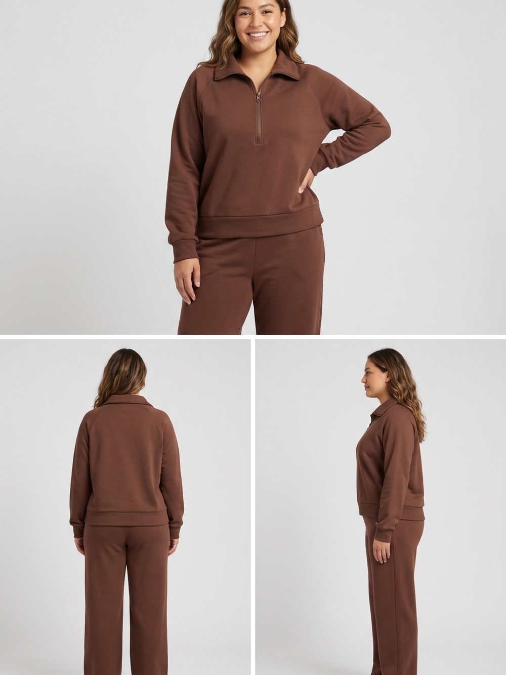 Cozy Brown Half-Zip Sweatshirt & Pant Set